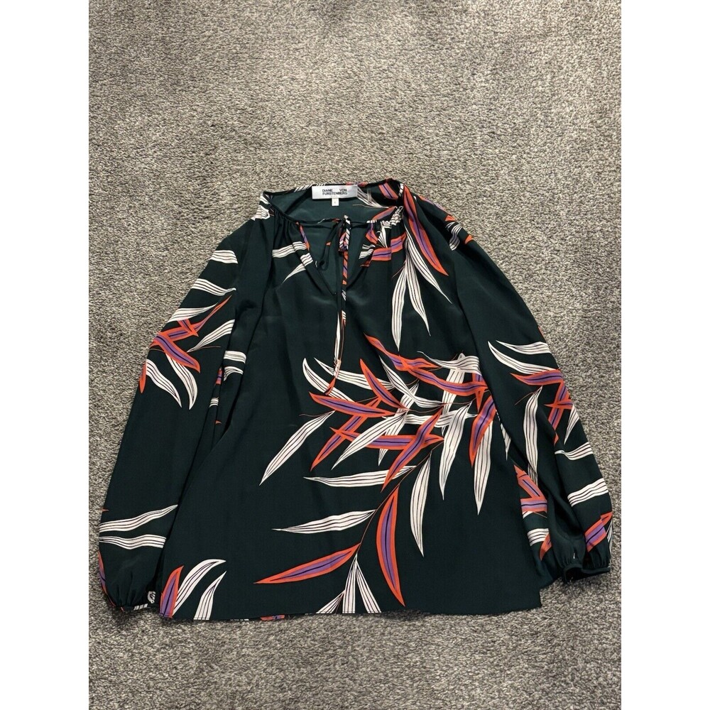 Diane Von Furstenberg DVF Long Sleeve‎ Pattern Top Green Size 6